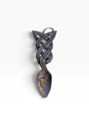 Vintage traditional hand carved wooden Welsh Love Spoon